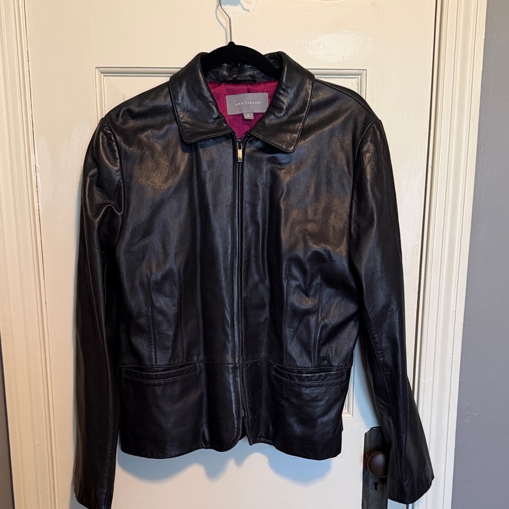 Ann Taylor Black Leather Jacket XL